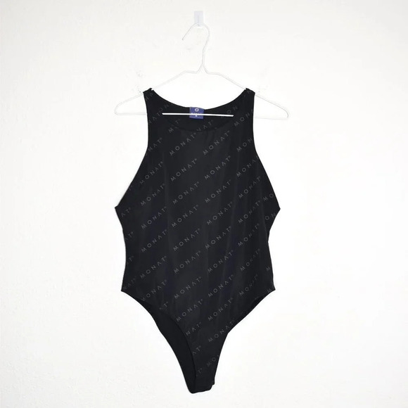 Monat Gear Bodysuit Sz L High Neck Logo Minimalist Neutral Contemporary Stretch - Picture 1 of 16